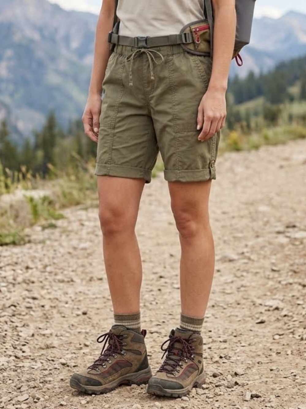 JOE FRESH Tactical Hiking Roll Up Shorts Olive Green Size 8